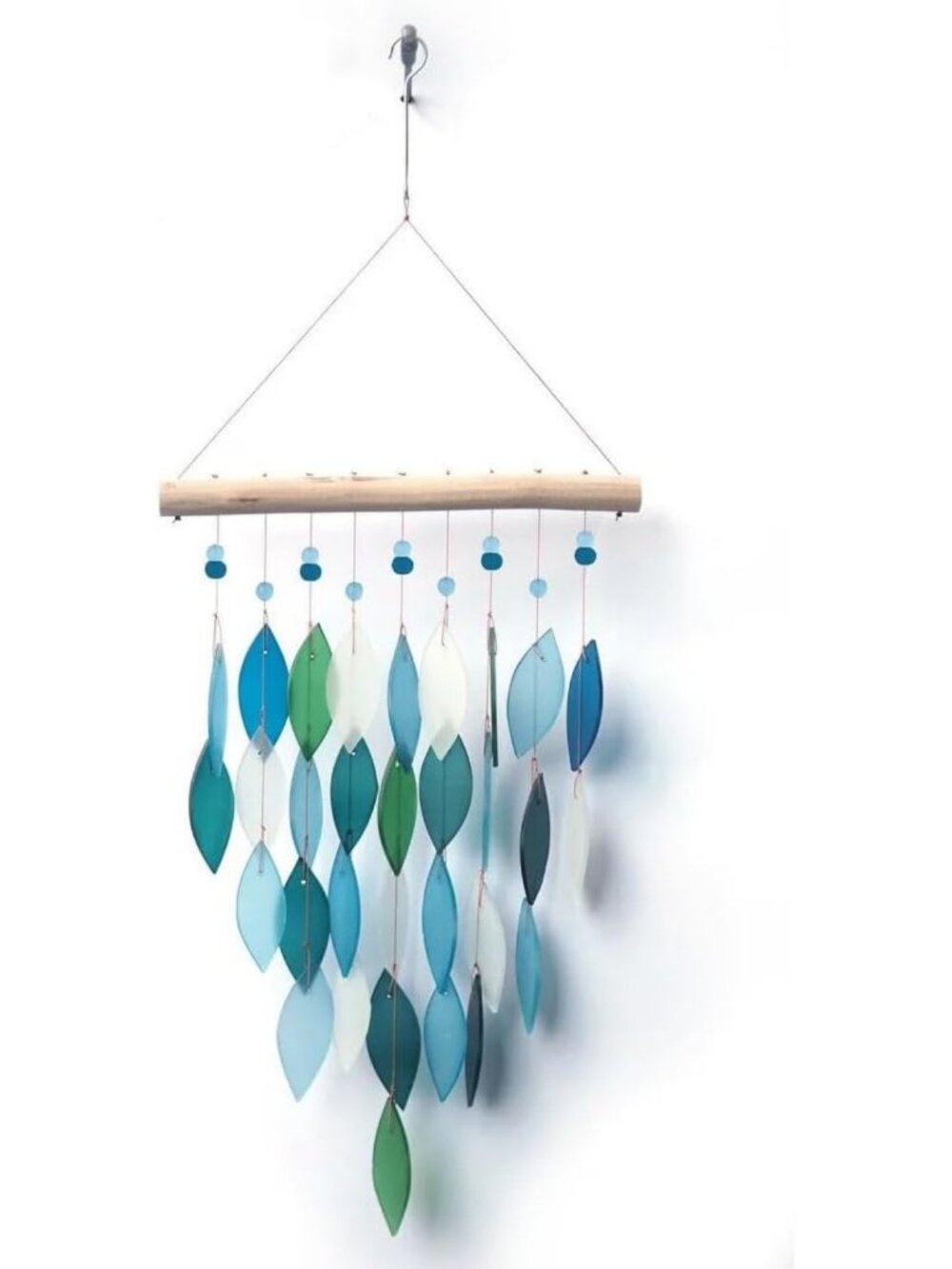 Handcrafted Large Driftwood & Sea Glass Wind Chime - Coastal Home Decor, Blue